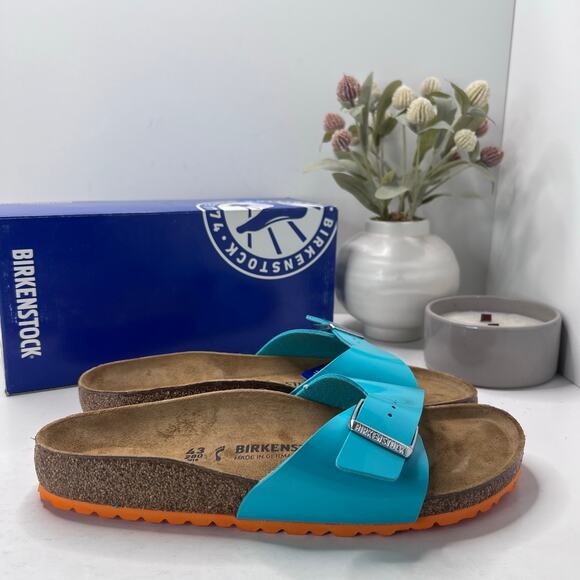 Birkenstock Madrid BS Birko Flor Sandal Lack Ocean Green Men 10/EU 43 NWB Narrow main image 8